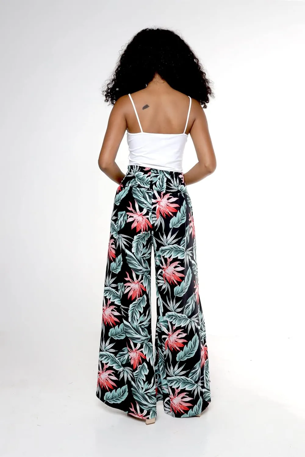Matchable Couple Hawaiian Luau Shirt or Wide Legged Pants in Blooming Lily Black