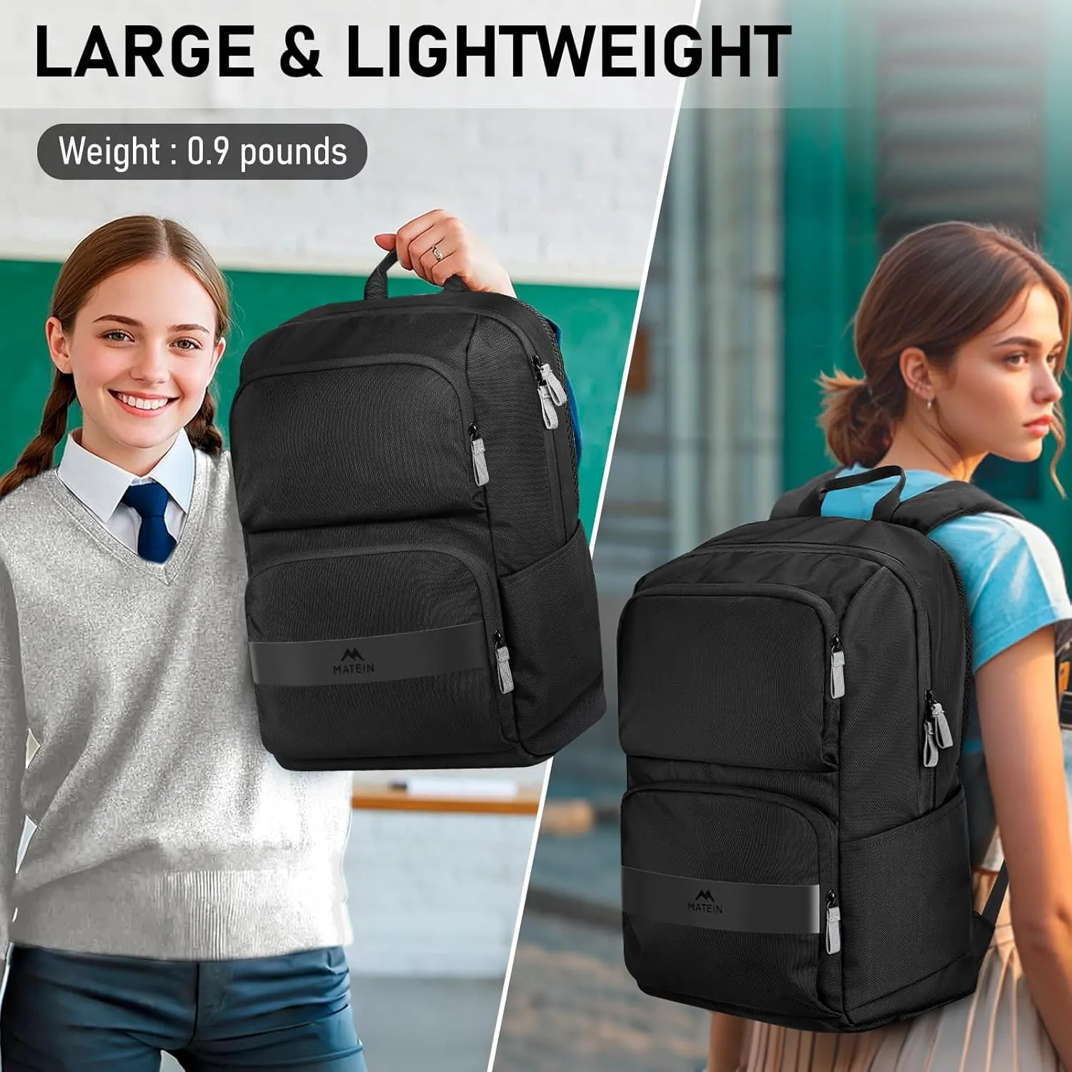 MATEIN Travel Laptop Backpack Lightweight, 16 Inch Slim Basic Backpack for Men Women, Water Resistant Simple Modern Backpacks Large College Computer Back Pack Daypack for Trip Commuter Office, Black