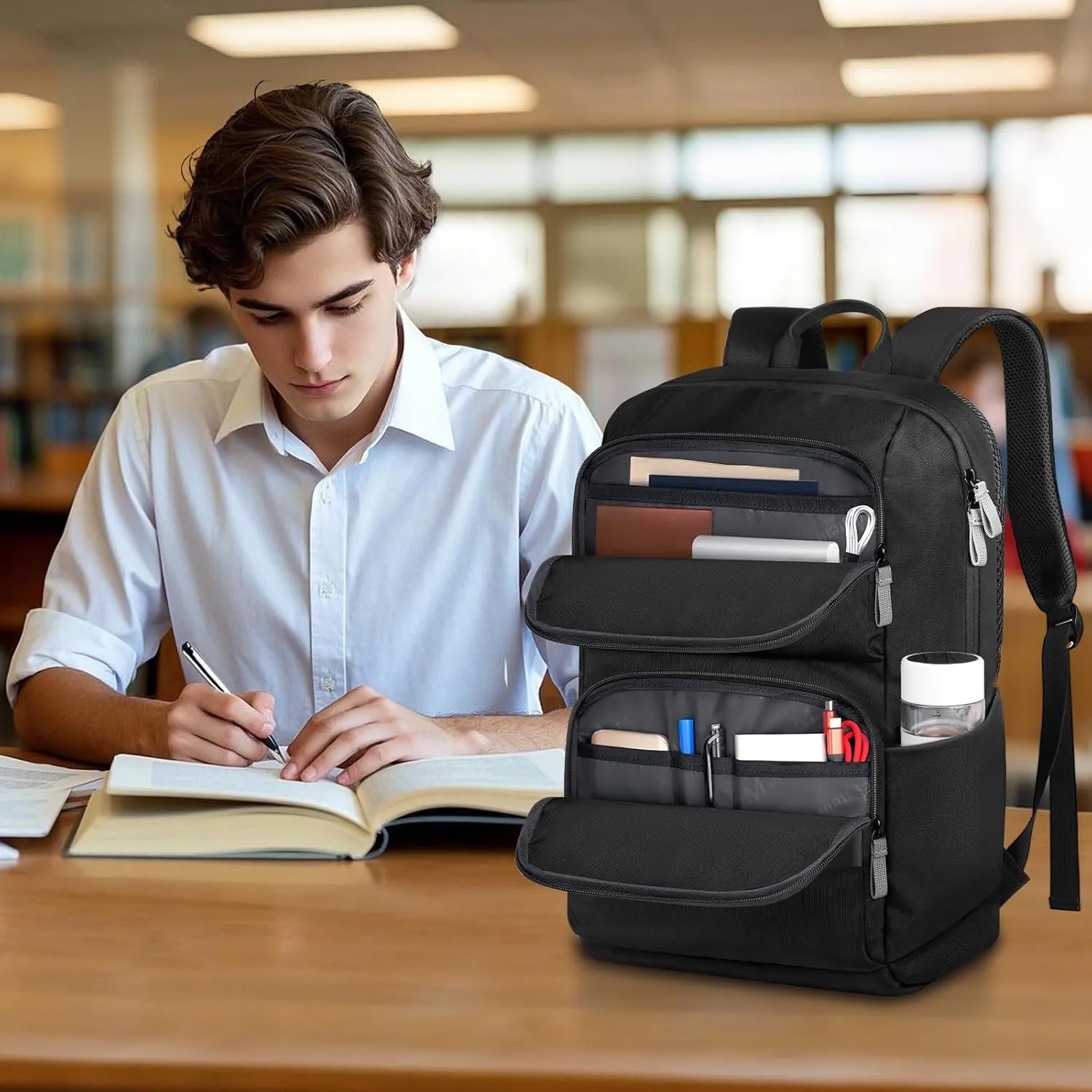 MATEIN Travel Laptop Backpack Lightweight, 16 Inch Slim Basic Backpack for Men Women, Water Resistant Simple Modern Backpacks Large College Computer Back Pack Daypack for Trip Commuter Office, Black