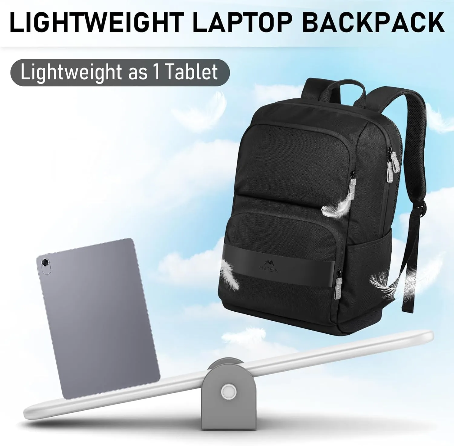 MATEIN Travel Laptop Backpack Lightweight, 16 Inch Slim Basic Backpack for Men Women, Water Resistant Simple Modern Backpacks Large College Computer Back Pack Daypack for Trip Commuter Office, Black