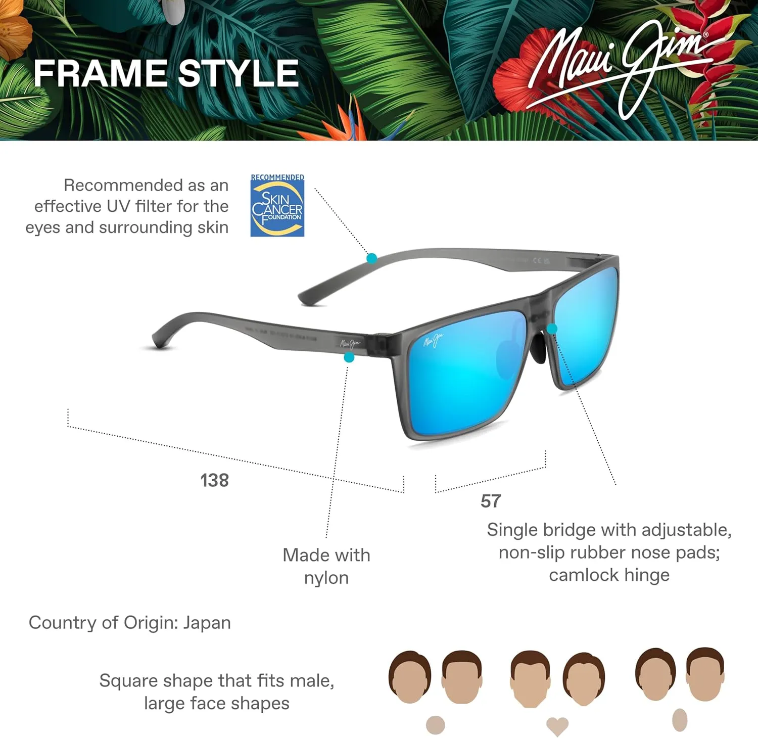 Maui Jim Men's Honokalani Polarized Rectangular Sunglasses