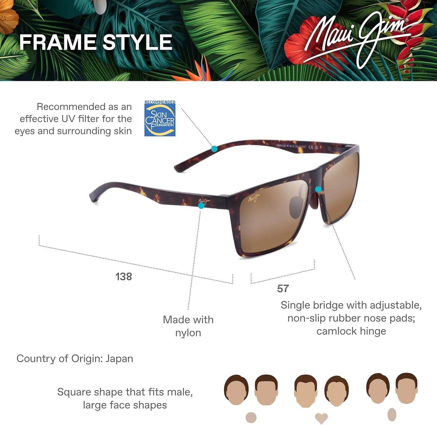 Maui Jim Men's Honokalani Polarized Rectangular Sunglasses