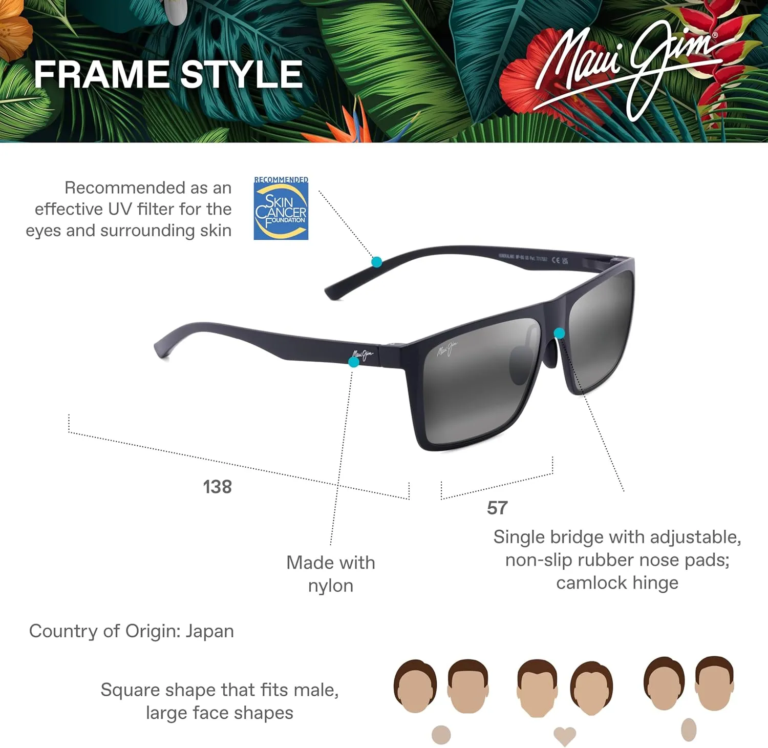 Maui Jim Men's Honokalani Polarized Rectangular Sunglasses
