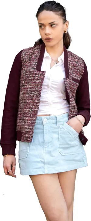 Members Only Women's Updated Tweed Varsity Jacket with Contrast Sleeve
