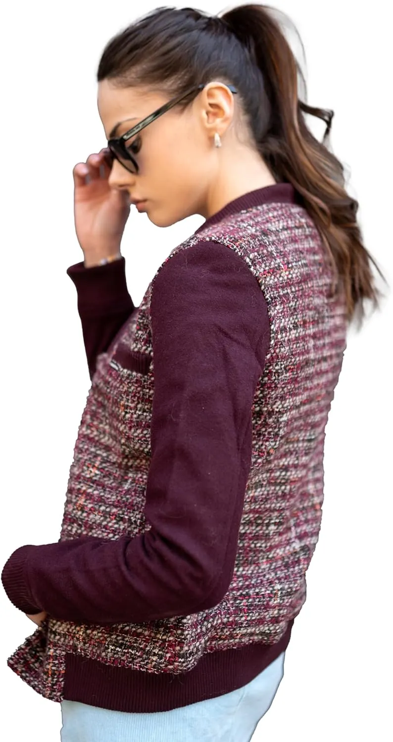 Members Only Women's Updated Tweed Varsity Jacket with Contrast Sleeve
