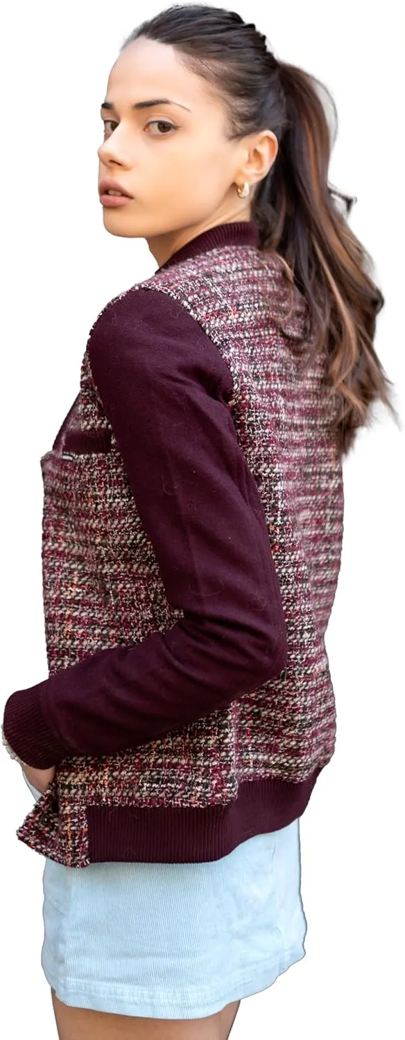 Members Only Women's Updated Tweed Varsity Jacket with Contrast Sleeve