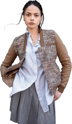 Members Only Women's Updated Tweed Varsity Jacket with Contrast Sleeve