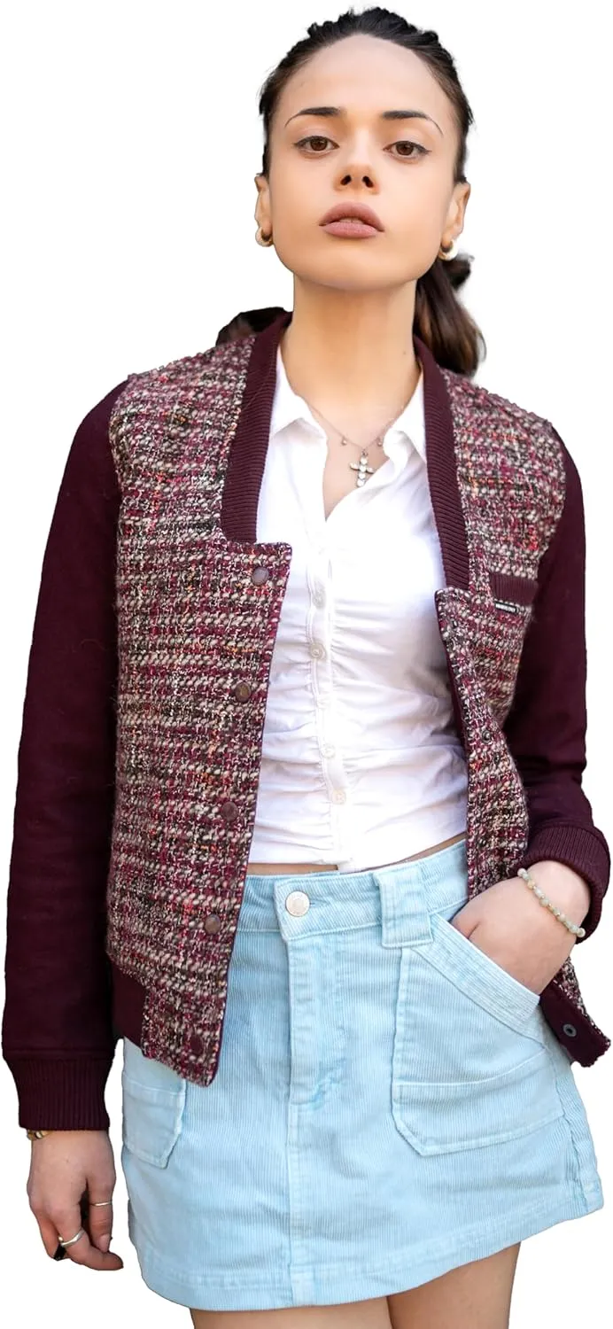 Members Only Women's Updated Tweed Varsity Jacket with Contrast Sleeve