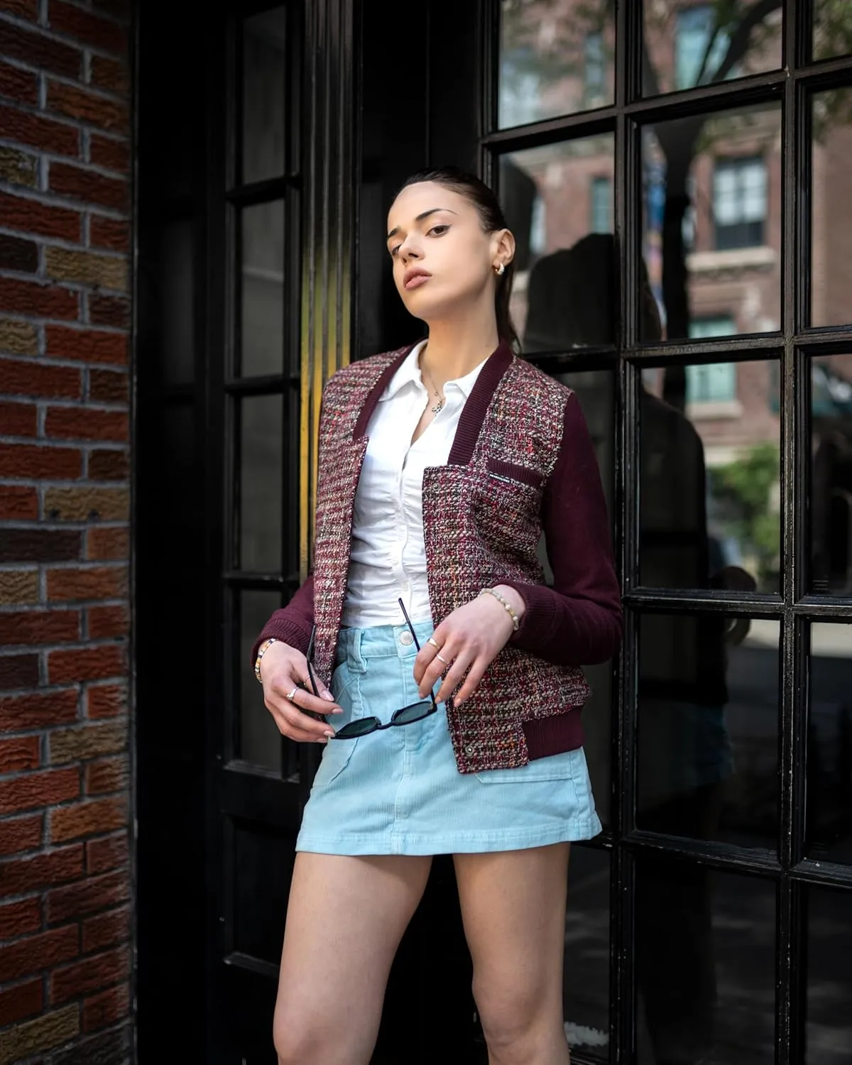 Members Only Women's Updated Tweed Varsity Jacket with Contrast Sleeve