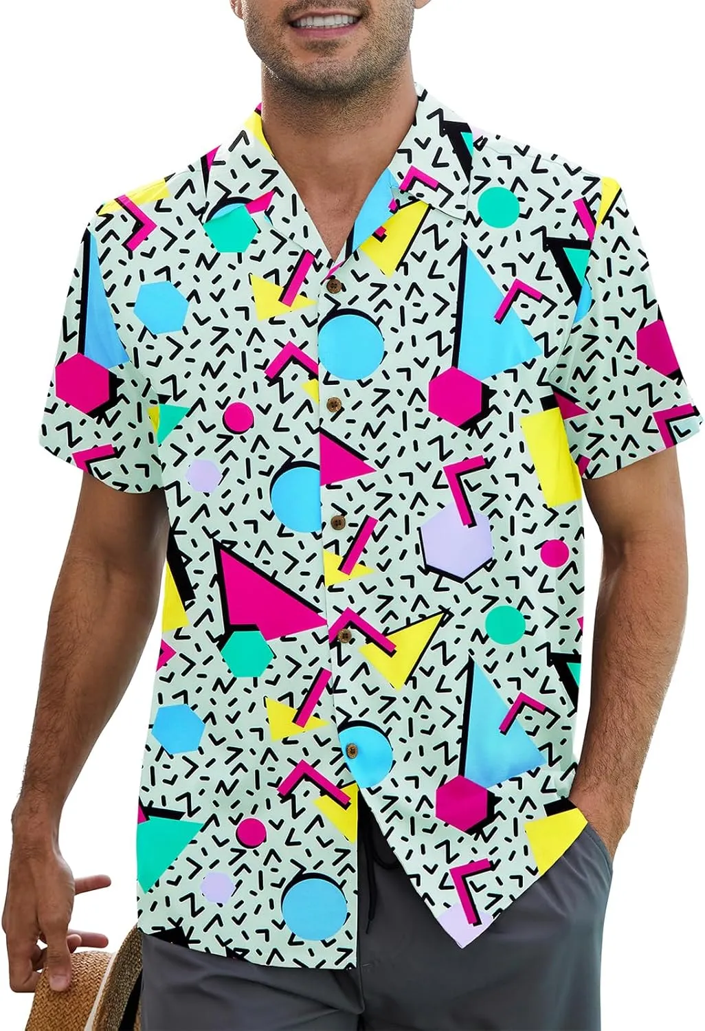 Mens Hawaiian Shirt Floral Print Aloha Shirt Comfortable Novelty Button Down Shirts Casual Short Sleeve Beachwear for Men