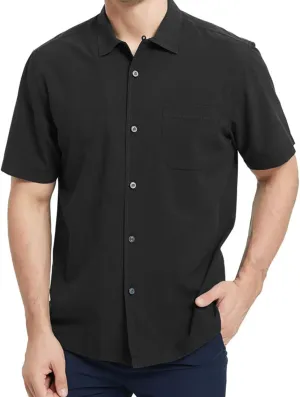 Men's Hawaiian Shirts Silk and Cotton Button Down Casual Tropical Holiday Beach Shirts