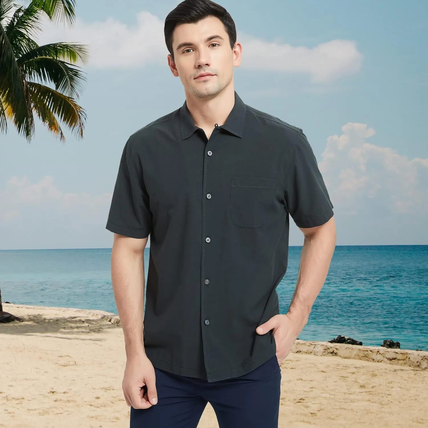 Men's Hawaiian Shirts Silk and Cotton Button Down Casual Tropical Holiday Beach Shirts
