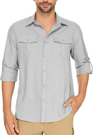 Men's Long Sleeve Sun Protection Fishing Shirt UPF 50  UV Quick Dry Cooling Shirts for Travel Safari Camping Outdoor Hiking