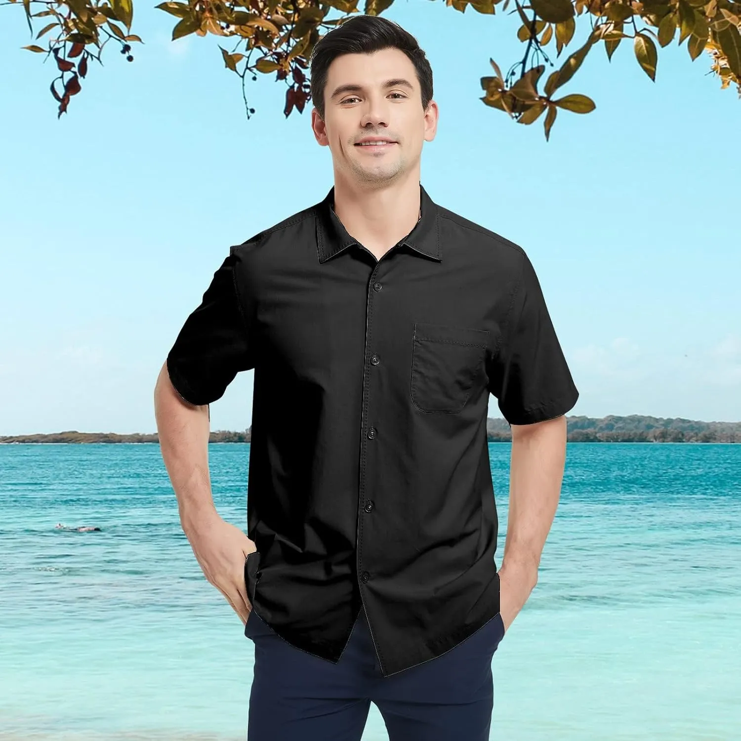 Men's Silk Hawaiian Short Sleeve Button Down Shirt Casual Tropical Holiday Beach Shirts