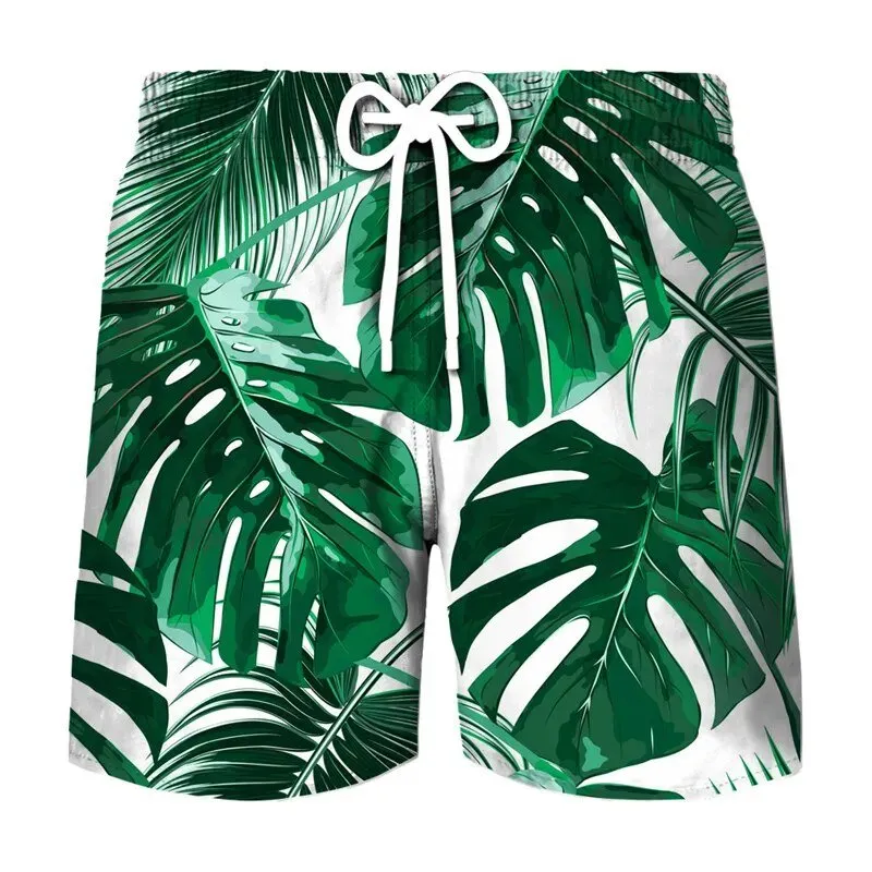 Men's Tropical Paradise Leaf Print Swim Shorts