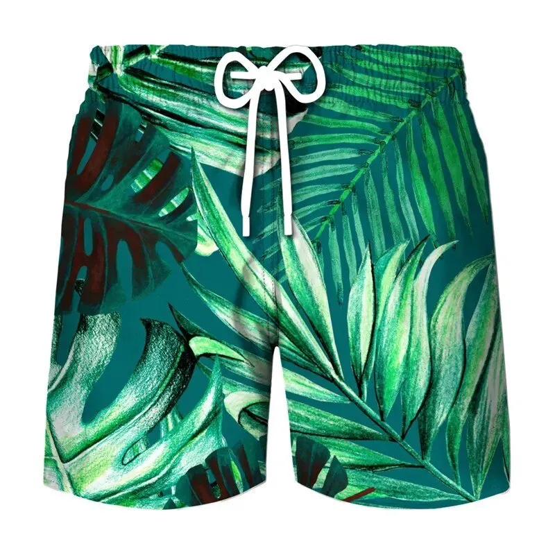Men's Tropical Paradise Leaf Print Swim Shorts