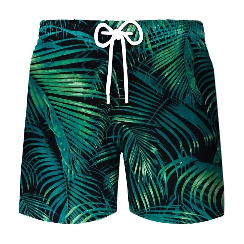 Men's Tropical Paradise Leaf Print Swim Shorts