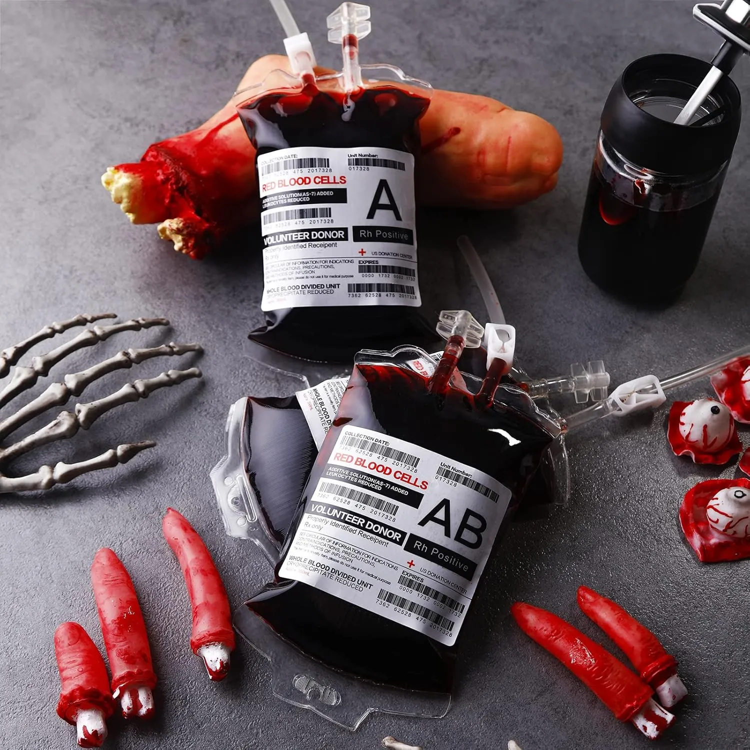 Meowtastic Blood Bags for Halloween Party Decorations - Reusable Halloween Blood Bag Drink Pouches with Syringe, IV Bags, Vampire Nurse Graduation Decoration Supplies - Pack of 50
