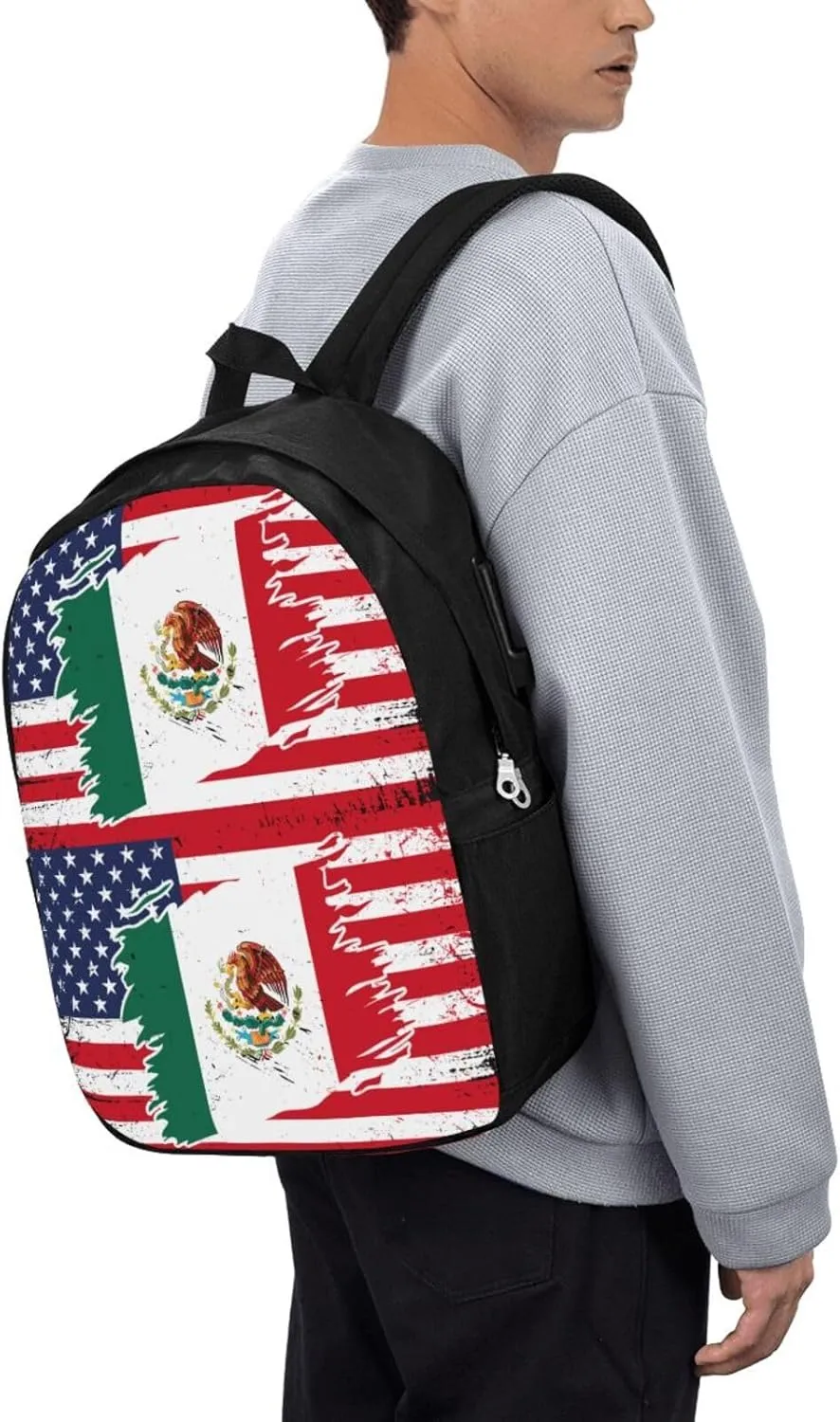 Mexican American Flag Laptop Backpacks Travel Backpack Casual Business Daypack Sport Rucksack Computer Bag Fits up to 17 Inch Notebook with USB Port