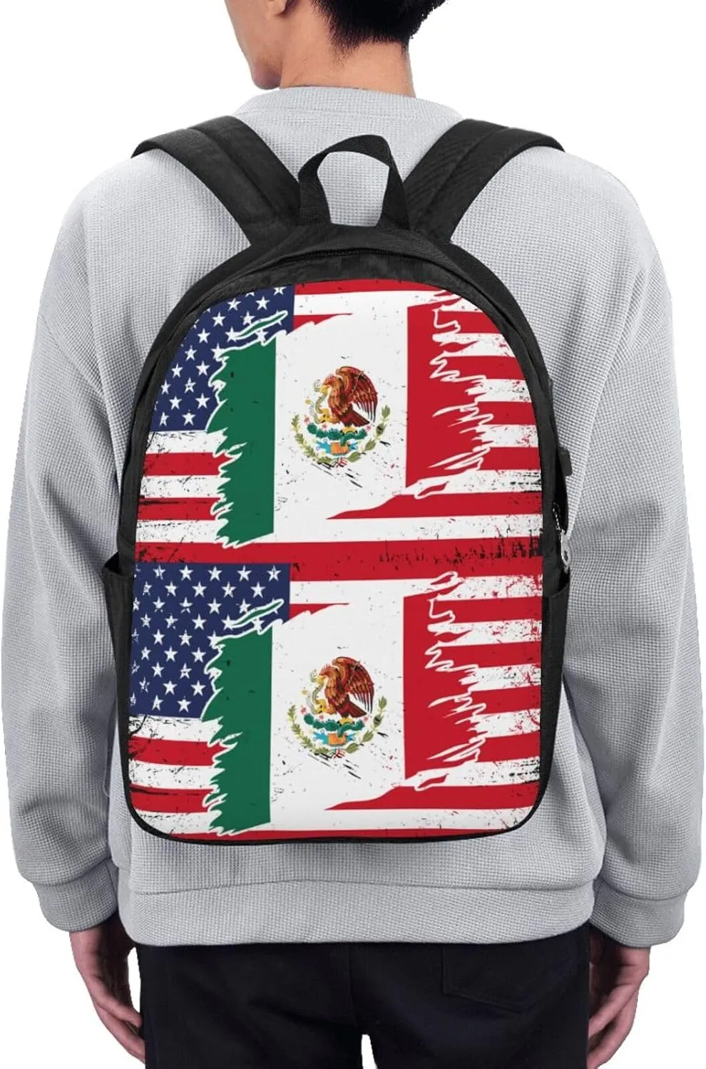Mexican American Flag Laptop Backpacks Travel Backpack Casual Business Daypack Sport Rucksack Computer Bag Fits up to 17 Inch Notebook with USB Port