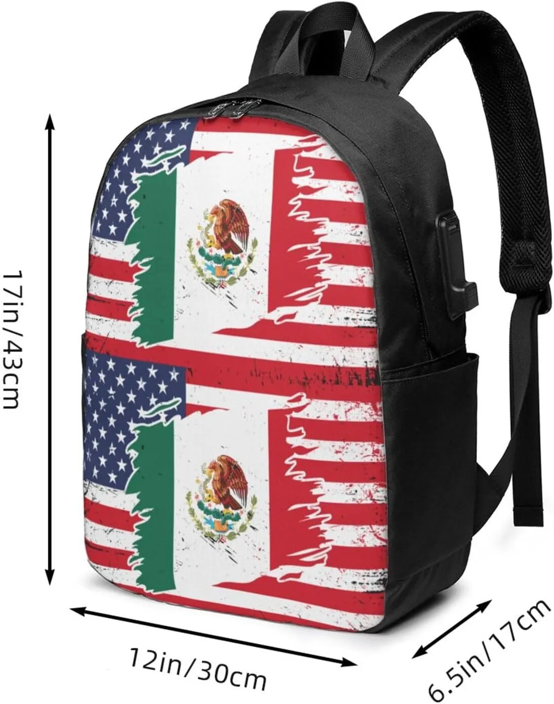 Mexican American Flag Laptop Backpacks Travel Backpack Casual Business Daypack Sport Rucksack Computer Bag Fits up to 17 Inch Notebook with USB Port