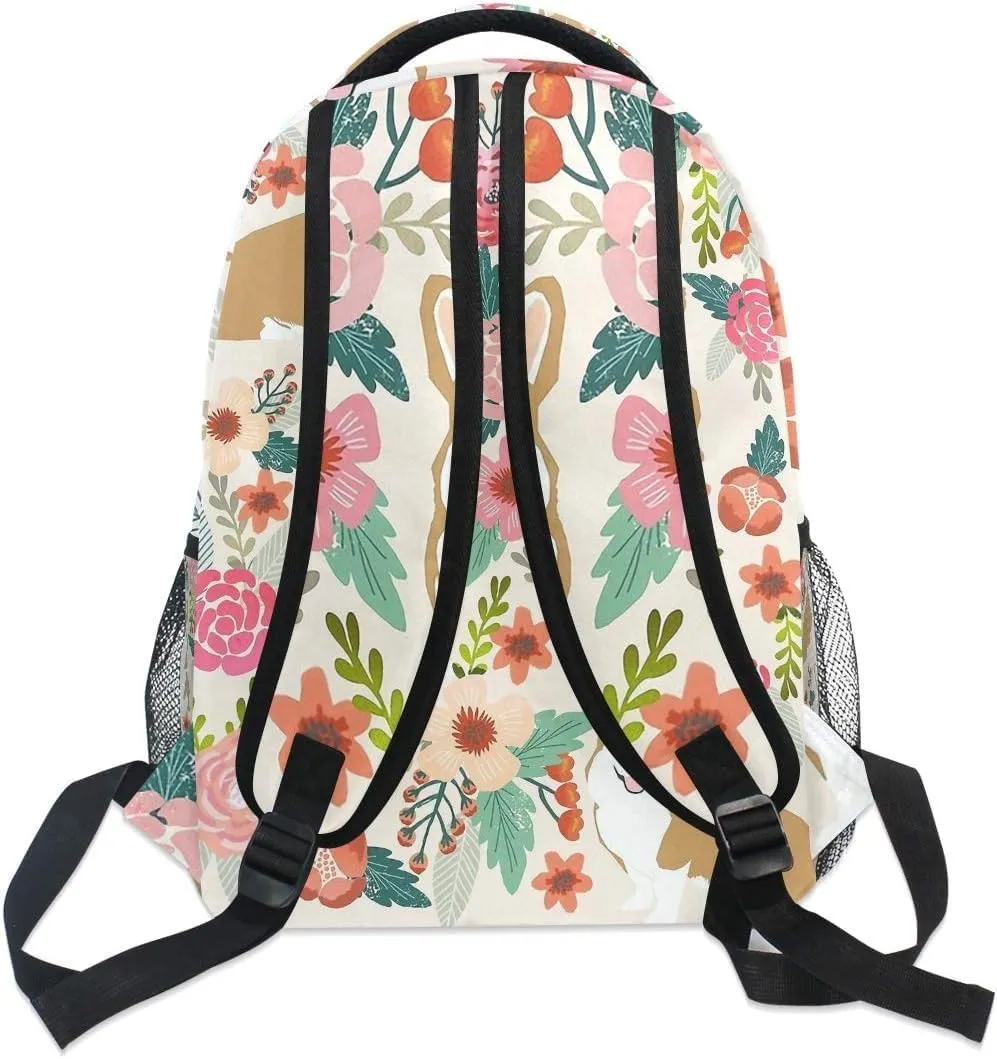Miaoquhe Corgi Backpack for Girls Boys Men Women, Dogs Flowers Laptop Backpack for Travel School Lightweight Bookbag Large Capacity Cute School Bag Casual Daypack