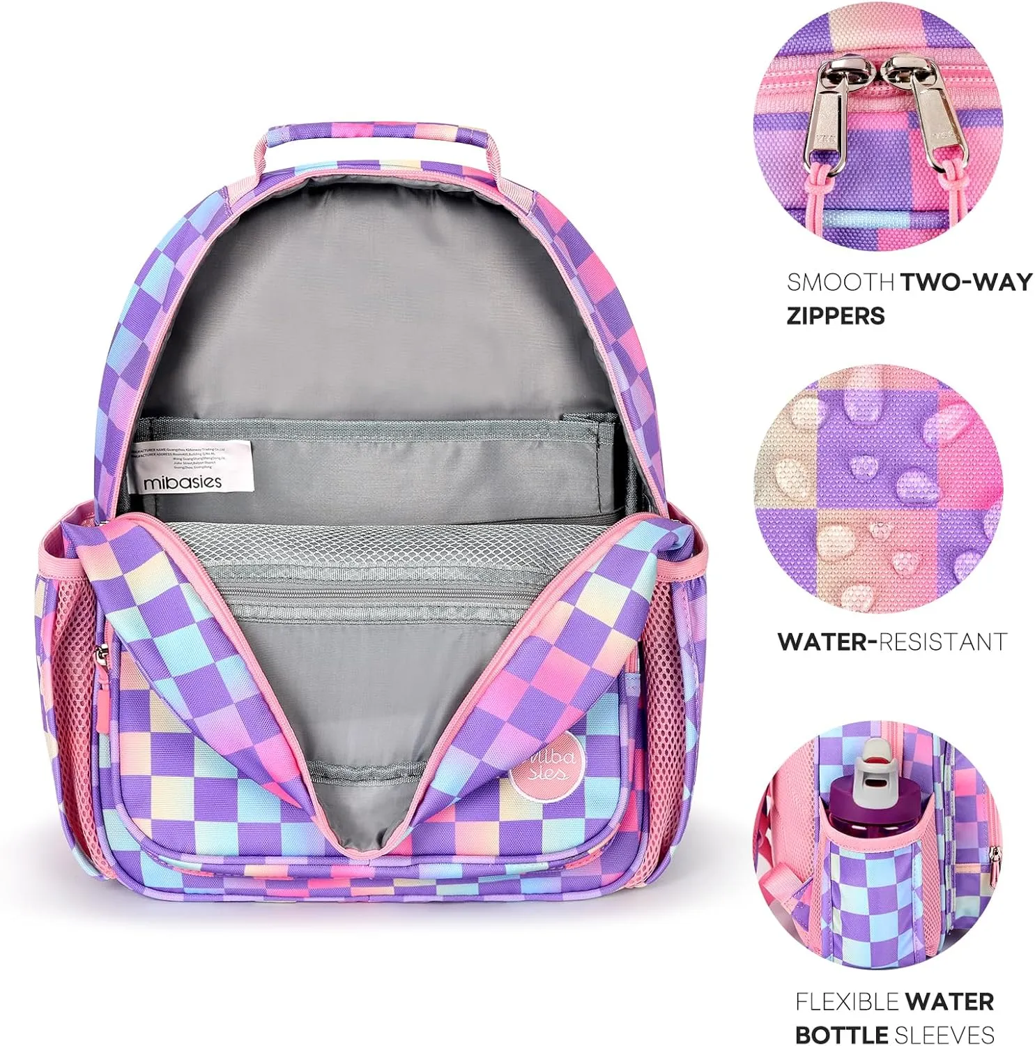 mibasies Kids Backpack for Girls: Girls Backpack 5-8 - Kindergarten Elementary School Bookbag for Girl - Checkerboard