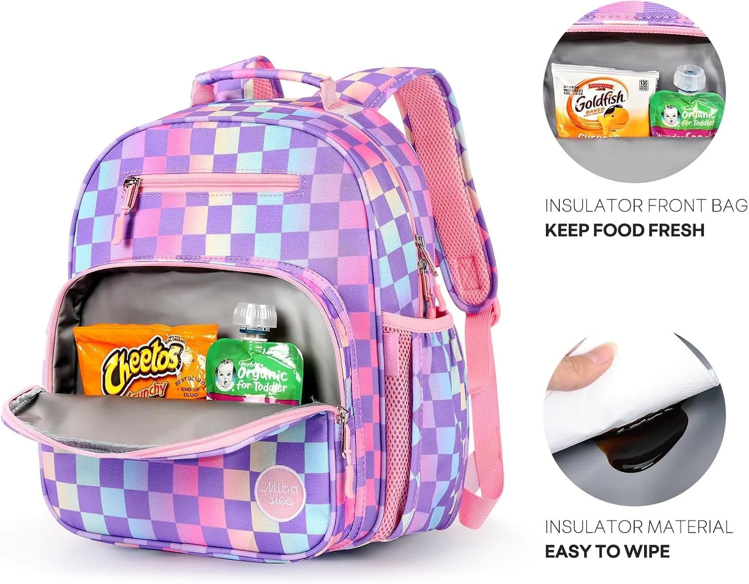 mibasies Kids Backpack for Girls: Girls Backpack 5-8 - Kindergarten Elementary School Bookbag for Girl - Checkerboard