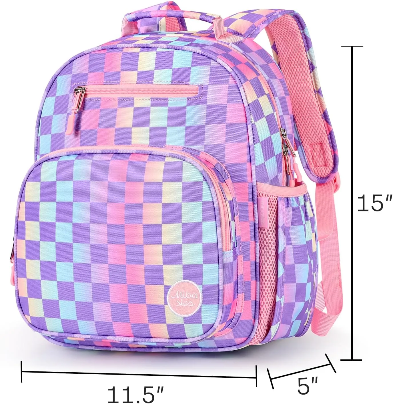 mibasies Kids Backpack for Girls: Girls Backpack 5-8 - Kindergarten Elementary School Bookbag for Girl - Checkerboard