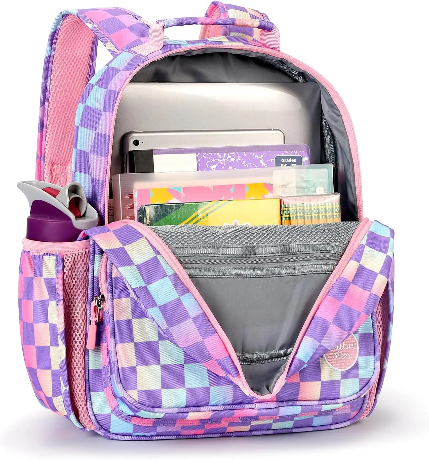 mibasies Kids Backpack for Girls: Girls Backpack 5-8 - Kindergarten Elementary School Bookbag for Girl - Checkerboard