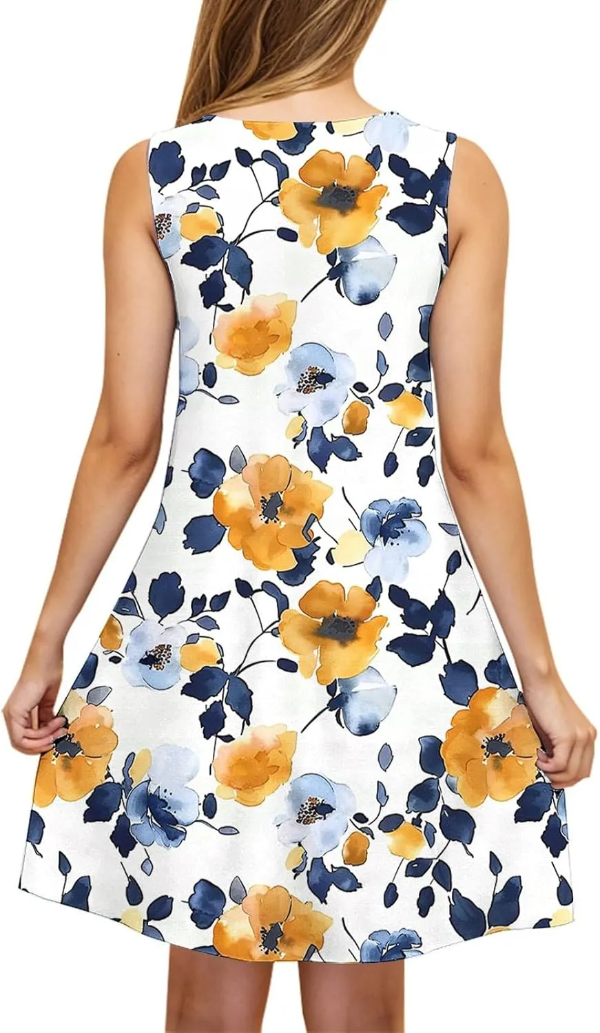 Midi Dress for Women Floral Print Sleeveless Summer Dresses Boho Flowy Casual Dress Beach Vacation Sundress