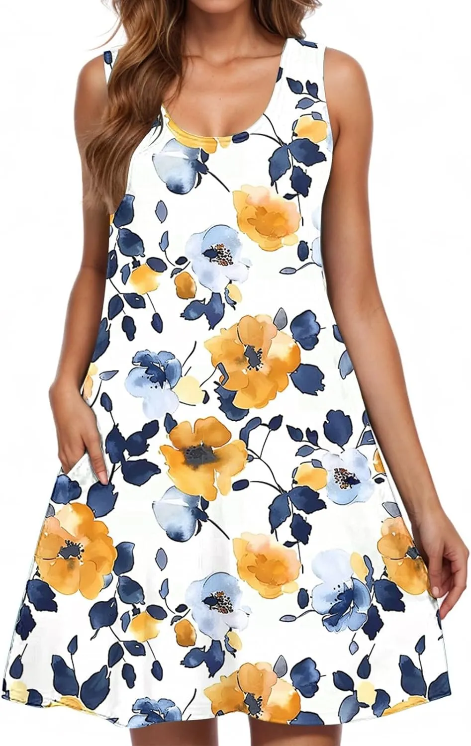 Midi Dress for Women Floral Print Sleeveless Summer Dresses Boho Flowy Casual Dress Beach Vacation Sundress
