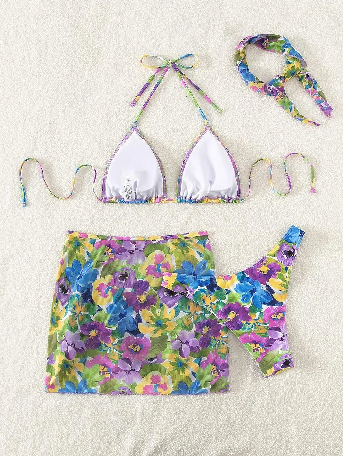 Milumia Women's 4 Piece Swimsuits Triangle Bikini Sets Bathing Suit with Mesh Cover Up Beach Skirt & Bandana