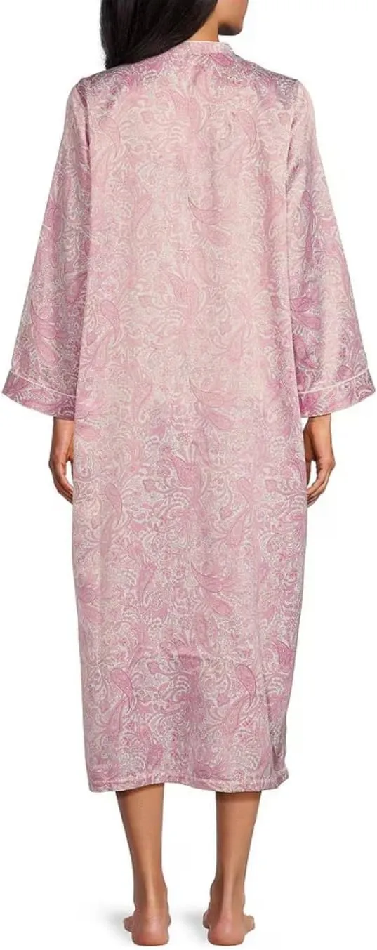 Miss Elaine Women's Brushed Back Satin Long Zip Robe