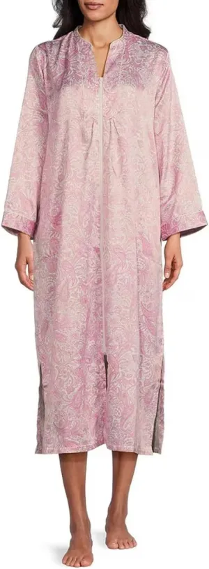 Miss Elaine Women's Brushed Back Satin Long Zip Robe