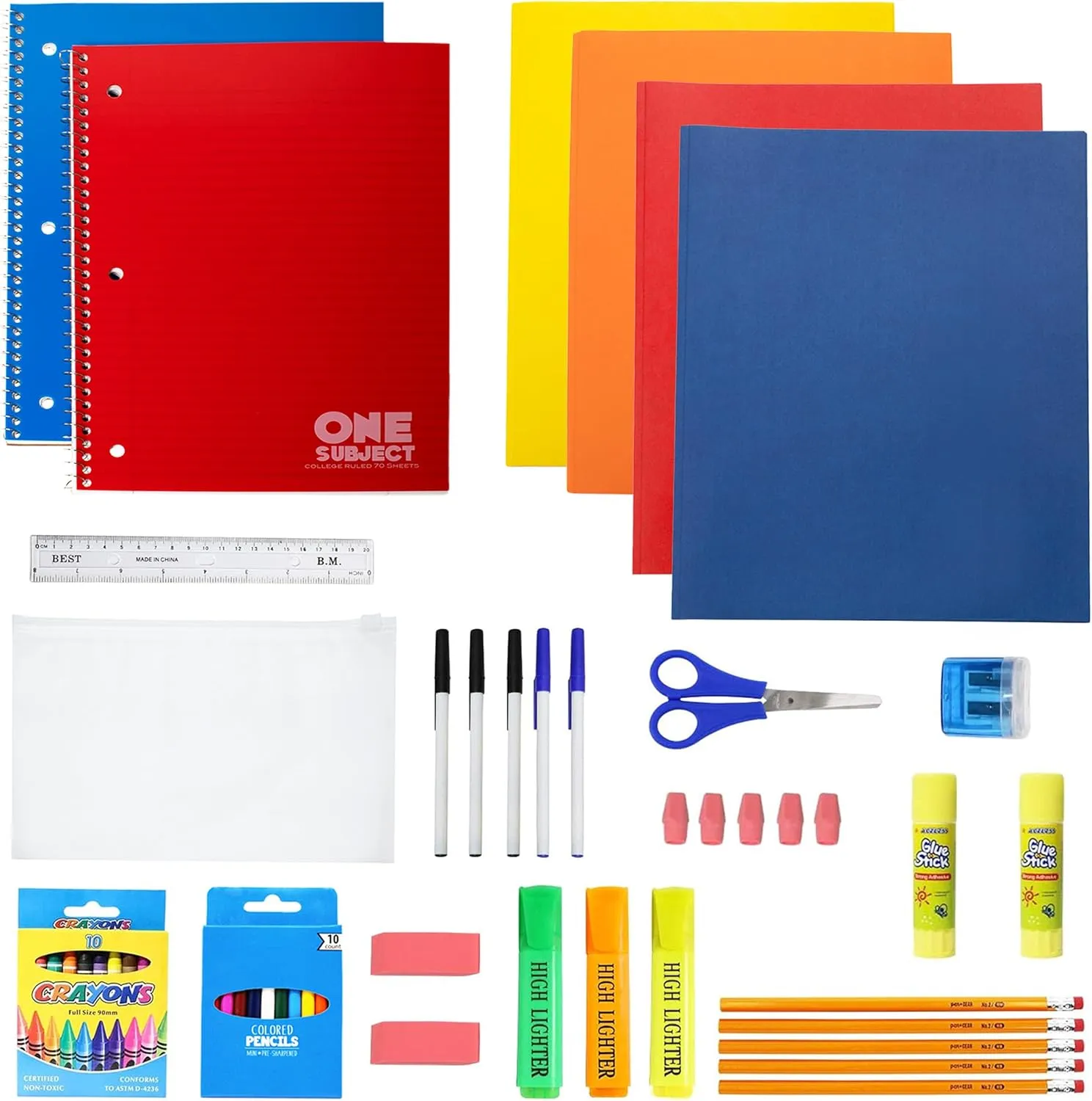 Moda West 17 Inch Bulk Backpacks with 52 Piece School Supplies Kits - Pens, Pencils, Crayons - Case of 12 Wholesale Backpacks in Assorted Colors 12