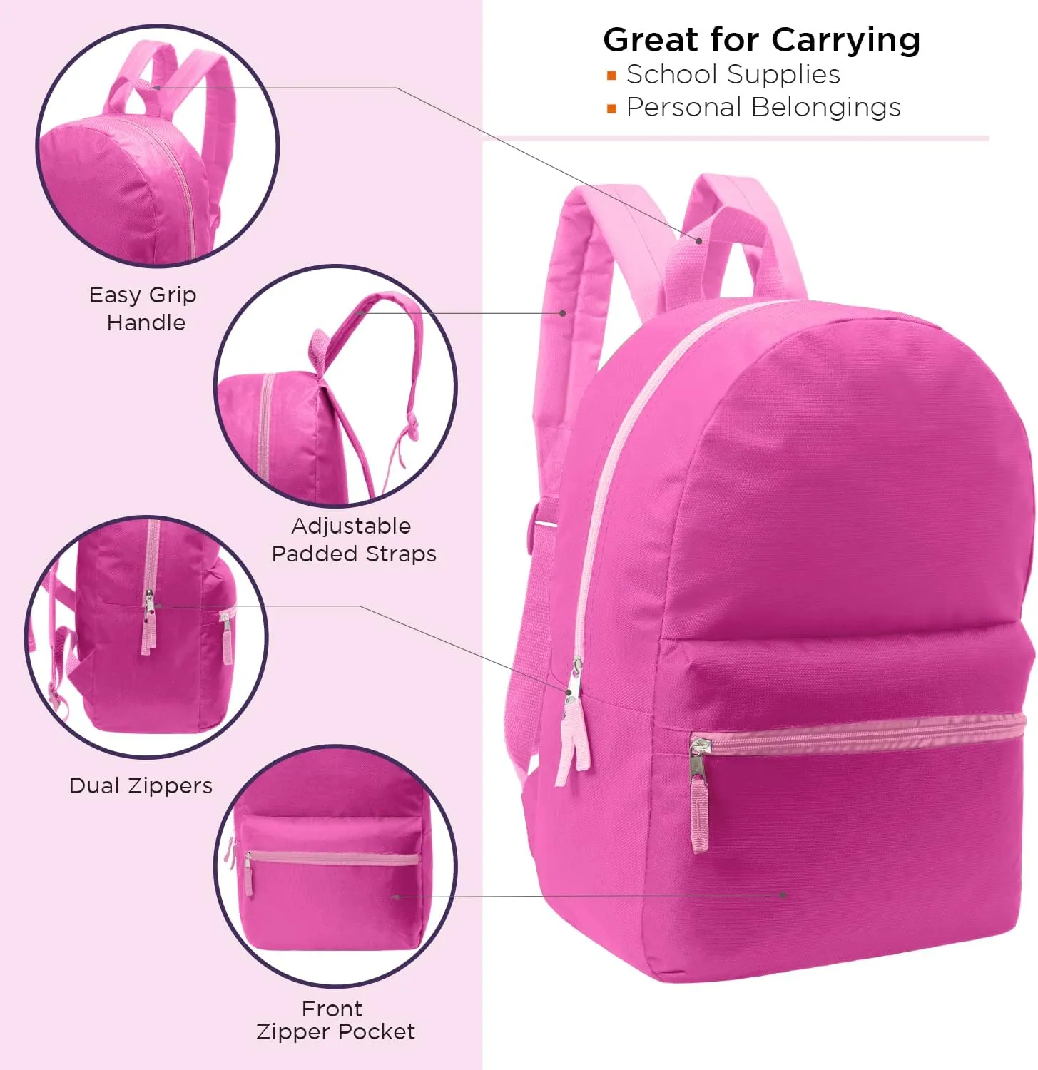 Moda West 17 Inch Bulk Backpacks with 52 Piece School Supplies Kits - Pens, Pencils, Crayons - Case of 12 Wholesale Backpacks in Assorted Colors 12