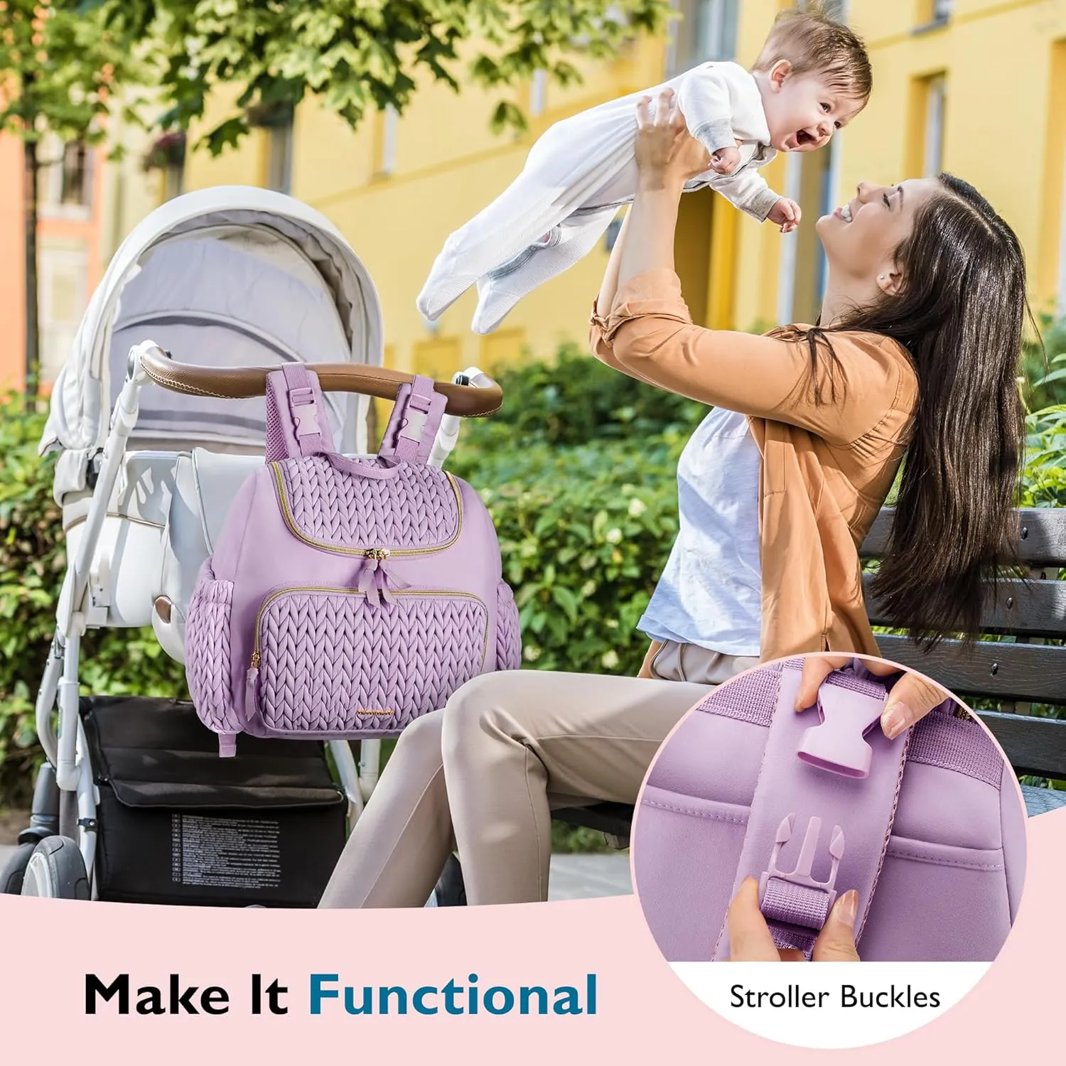 mommore Diaper Bag Small Diaper Backpack Stylish Baby Travel Backpacks with Insulated Pockets, Changing Pad, Stroller Straps