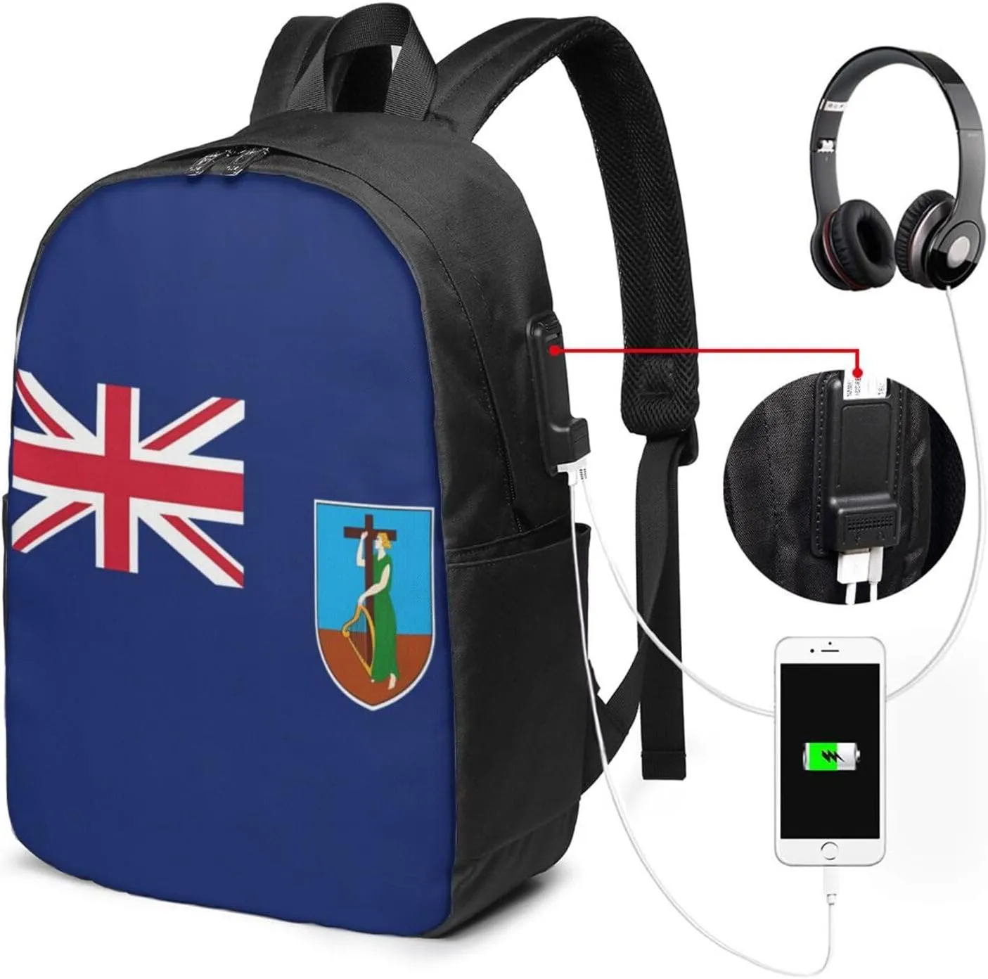 Montserrat Flag Laptop Backpacks Travel Backpack Casual Business Daypack Sport Rucksack Computer Bag Fits up to 17 Inch Notebook with USB Port