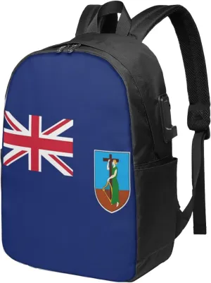 Montserrat Flag Laptop Backpacks Travel Backpack Casual Business Daypack Sport Rucksack Computer Bag Fits up to 17 Inch Notebook with USB Port