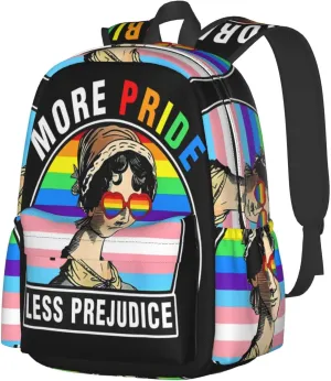 More Pride Less Prejudice LGBT Rainbow Gay 17 Inch Casual Backpack Laptop Backpacks Travel Back Pack Large Camping Rucksack Hiking Daypack Lightweight Double Shoulder Bag