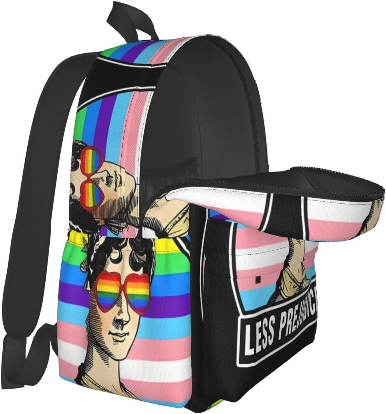 More Pride Less Prejudice LGBT Rainbow Gay 17 Inch Casual Backpack Laptop Backpacks Travel Back Pack Large Camping Rucksack Hiking Daypack Lightweight Double Shoulder Bag
