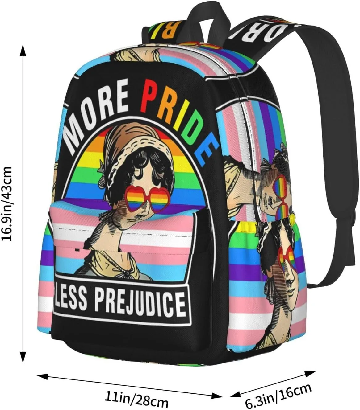 More Pride Less Prejudice LGBT Rainbow Gay 17 Inch Casual Backpack Laptop Backpacks Travel Back Pack Large Camping Rucksack Hiking Daypack Lightweight Double Shoulder Bag