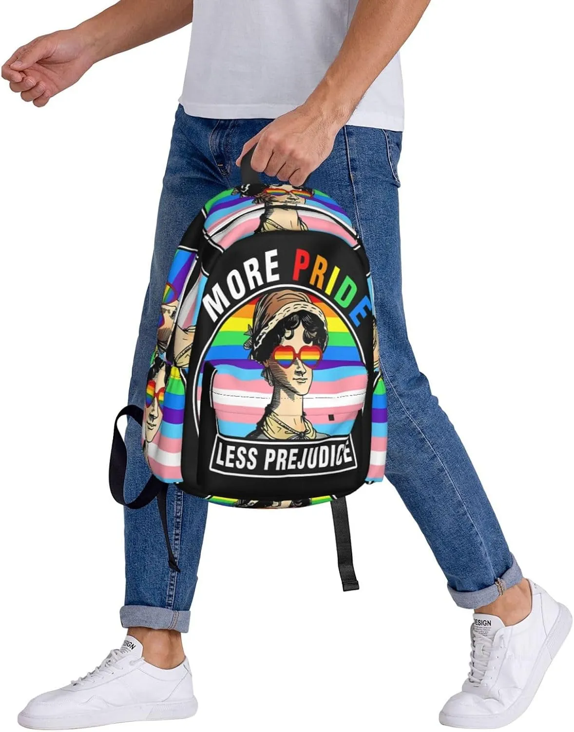 More Pride Less Prejudice LGBT Rainbow Gay 17 Inch Casual Backpack Laptop Backpacks Travel Back Pack Large Camping Rucksack Hiking Daypack Lightweight Double Shoulder Bag
