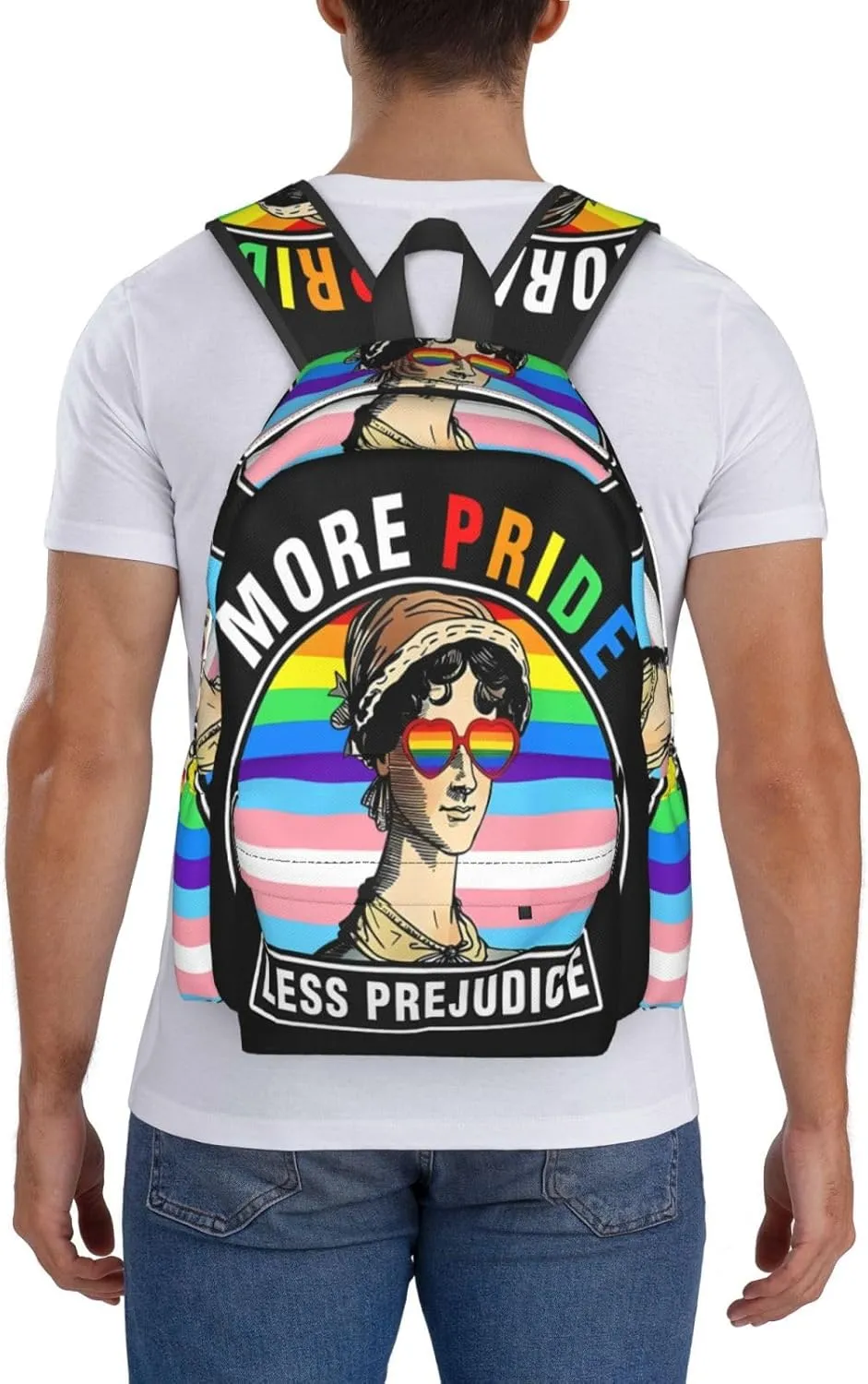 More Pride Less Prejudice LGBT Rainbow Gay 17 Inch Casual Backpack Laptop Backpacks Travel Back Pack Large Camping Rucksack Hiking Daypack Lightweight Double Shoulder Bag