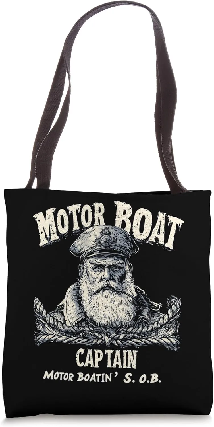 Motor Boat Captain Vintage Nautical Adult Humor Design Tote Bag