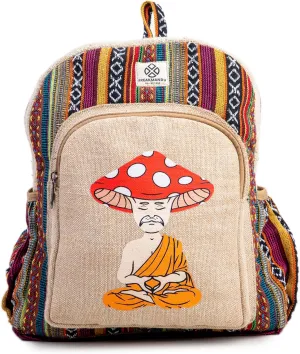 Mushroom Head Hemp Backpack Bag - Eco Friendly Hippie Yak Design Durable Functional Traveling Hiking Friendly Casual Daypack Bag by Freakmandu