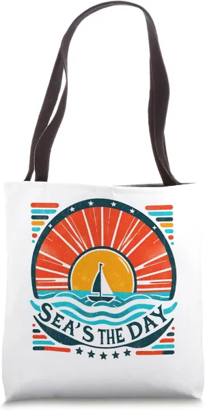 Nautical Adventure Sunset Sailing Graphic Design Tote Bag
