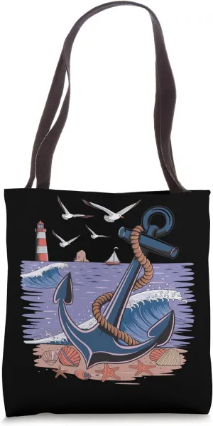 Nautical Anchor and Lighthouse Ocean Scene for a Sea Lover Tote Bag