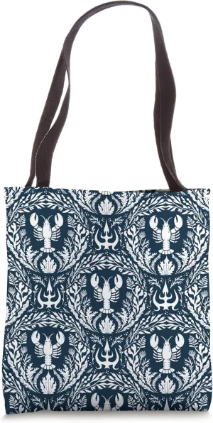 Nautical Lobster Trident Maritime Pattern In Navy Tote Bag